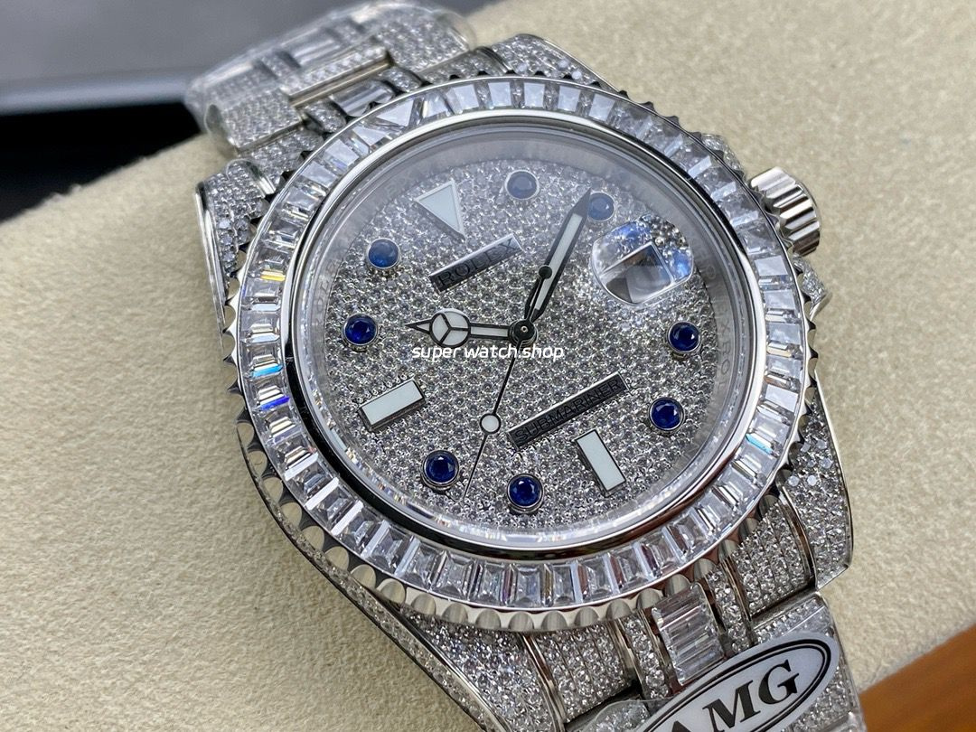 AMG Factory Rolex Submariner Date 116610 40mm White Diamond Bezel Full 904L Diamond Blue Word Pin Diamond Dial - Image 2