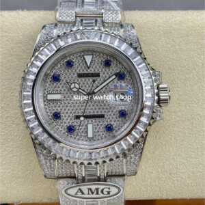 AMG Factory Rolex Submariner Date 116610 40mm White Diamond Bezel Full 904L Diamond Blue Word Pin Diamond Dial