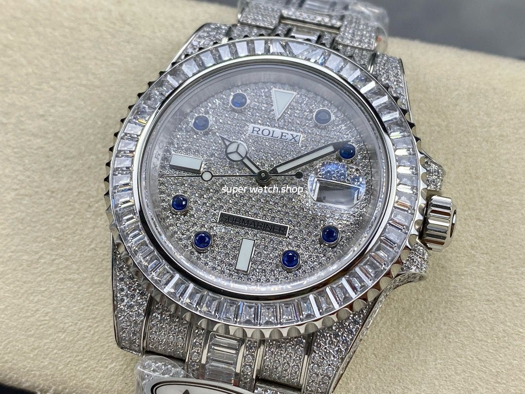 AMG Factory Rolex Submariner Date 116610 40mm White Diamond Bezel Full 904L Diamond Blue Word Pin Diamond Dial - Image 3