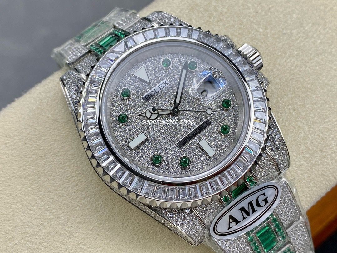 AMG Factory Rolex Submariner Date 116610 40mm White Diamond Bezel Full 904L Green Diamond Green Word Pin Diamond Dial - Image 2