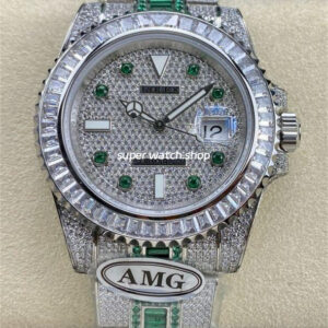 AMG Factory Rolex Submariner Date 116610 40mm White Diamond Bezel Full 904L Green Diamond Green Word Pin Diamond Dial
