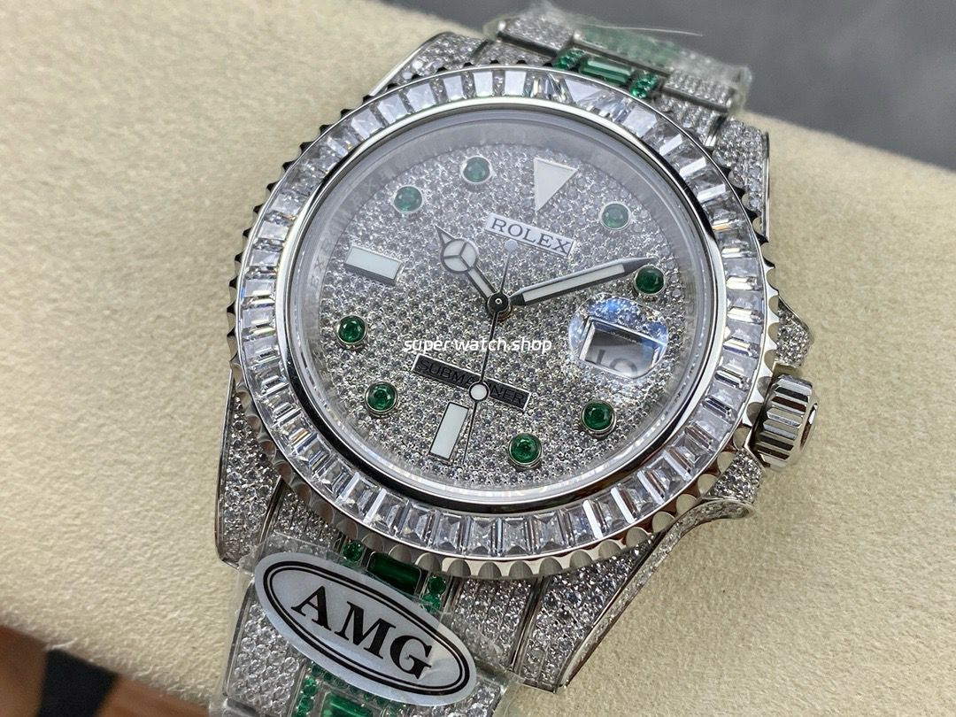 AMG Factory Rolex Submariner Date 116610 40mm White Diamond Bezel Full 904L Green Diamond Green Word Pin Diamond Dial - Image 3