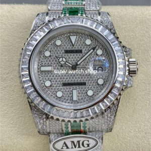 AMG Factory Rolex Submariner Date 116610 40mm White Diamond Bezel Full 904L Green Diamond Diamond Dial