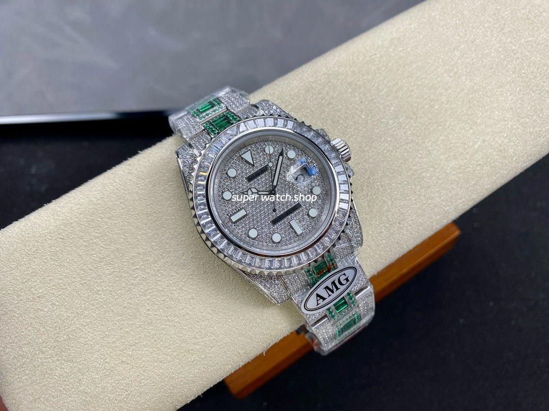 AMG Factory Rolex Submariner Date 116610 40mm White Diamond Bezel Full 904L Green Diamond Diamond Dial - Image 4
