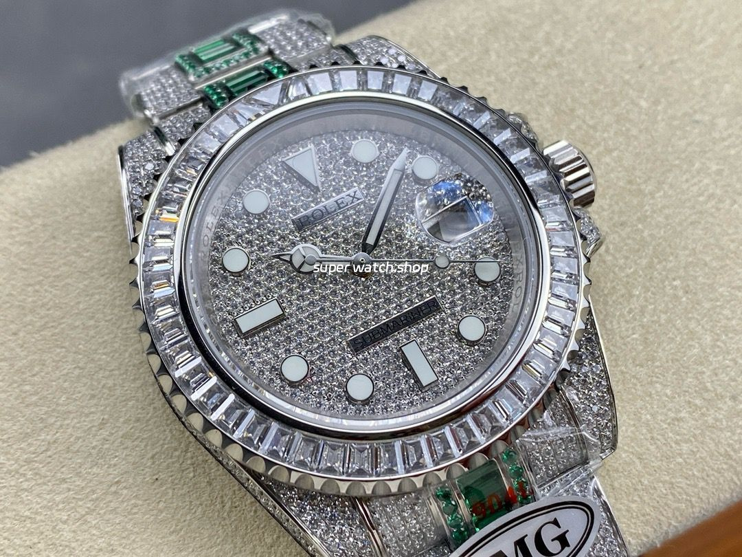 AMG Factory Rolex Submariner Date 116610 40mm White Diamond Bezel Full 904L Green Diamond Diamond Dial - Image 2