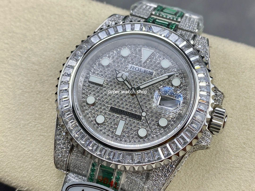 AMG Factory Rolex Submariner Date 116610 40mm White Diamond Bezel Full 904L Green Diamond Diamond Dial - Image 3