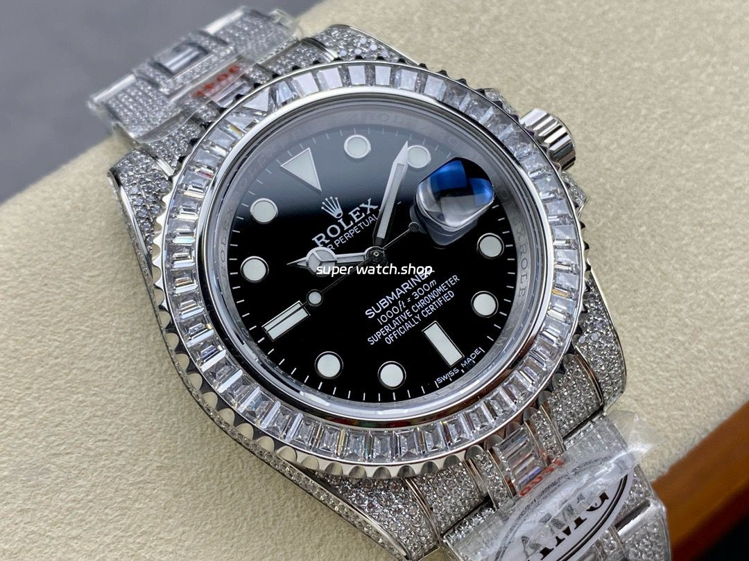 AMG Factory Rolex Submariner Date 116610LN 40mm White Diamond Bezel Full 904L Diamond Black Dial - Image 2