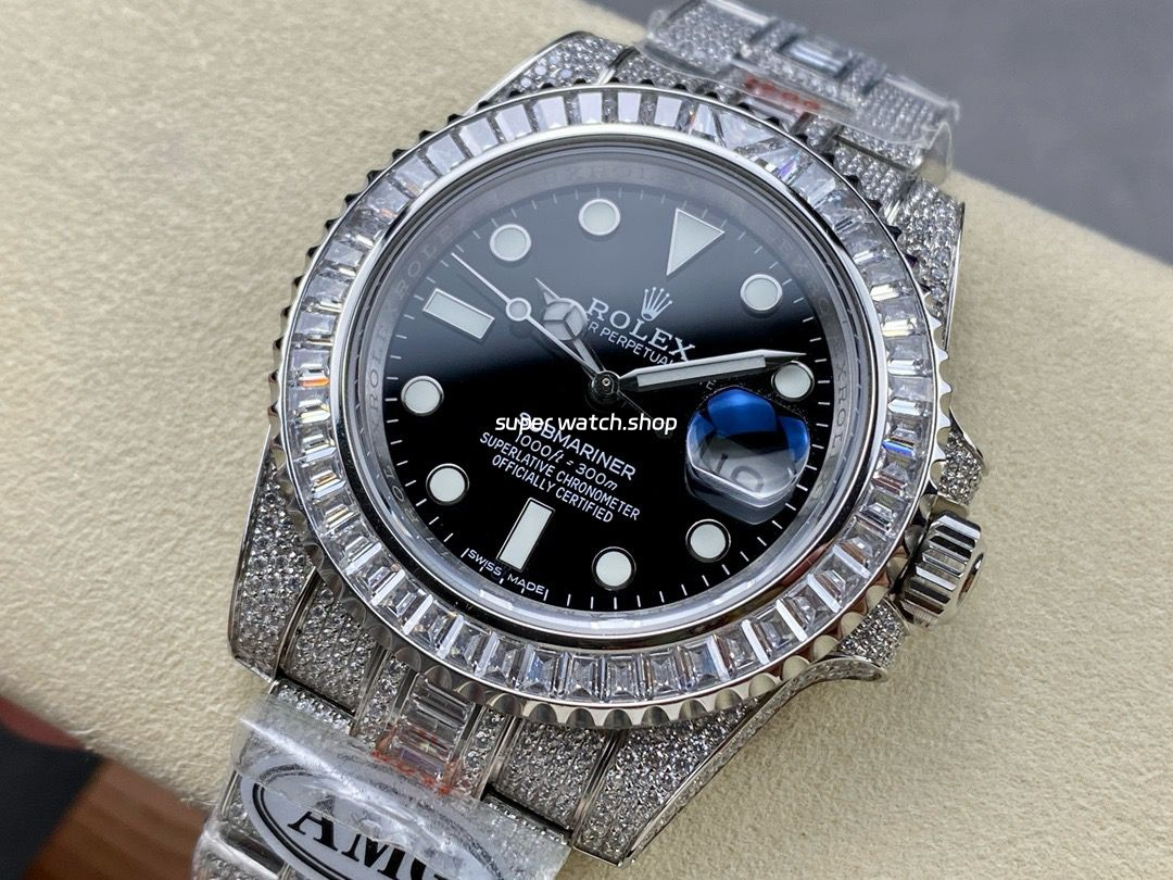 AMG Factory Rolex Submariner Date 116610LN 40mm White Diamond Bezel Full 904L Diamond Black Dial - Image 3