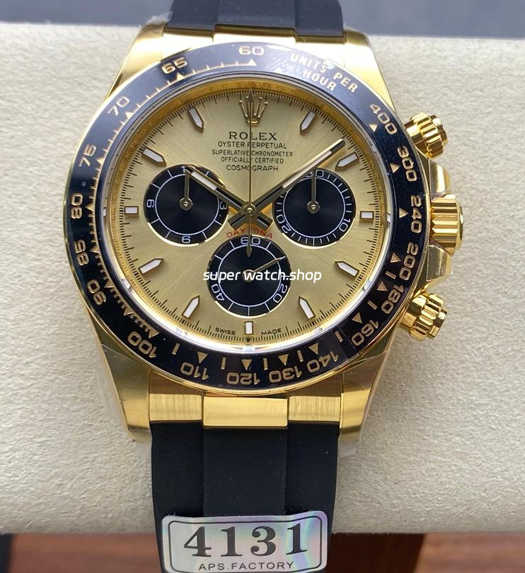 APS Factory Counterweight Rolex Daytona 126518LN-0012 Yellow Gold Rubber Strap Champagne Dial