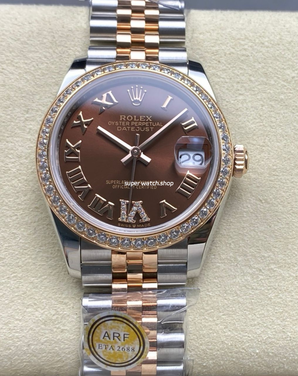 ARF Factory Counterweight Rolex Datejust 278381RBR-0006 31mm Rose Gold Diamond Bezel Roman VI Brown Dial