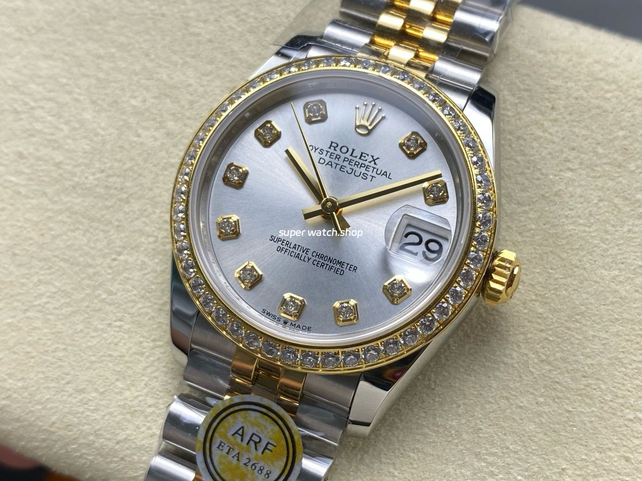 ARF Factory Counterweight Rolex Datejust 278383RBR-0020 31mm Yellow Gold Diamond Bezel Silver Dial - Image 3