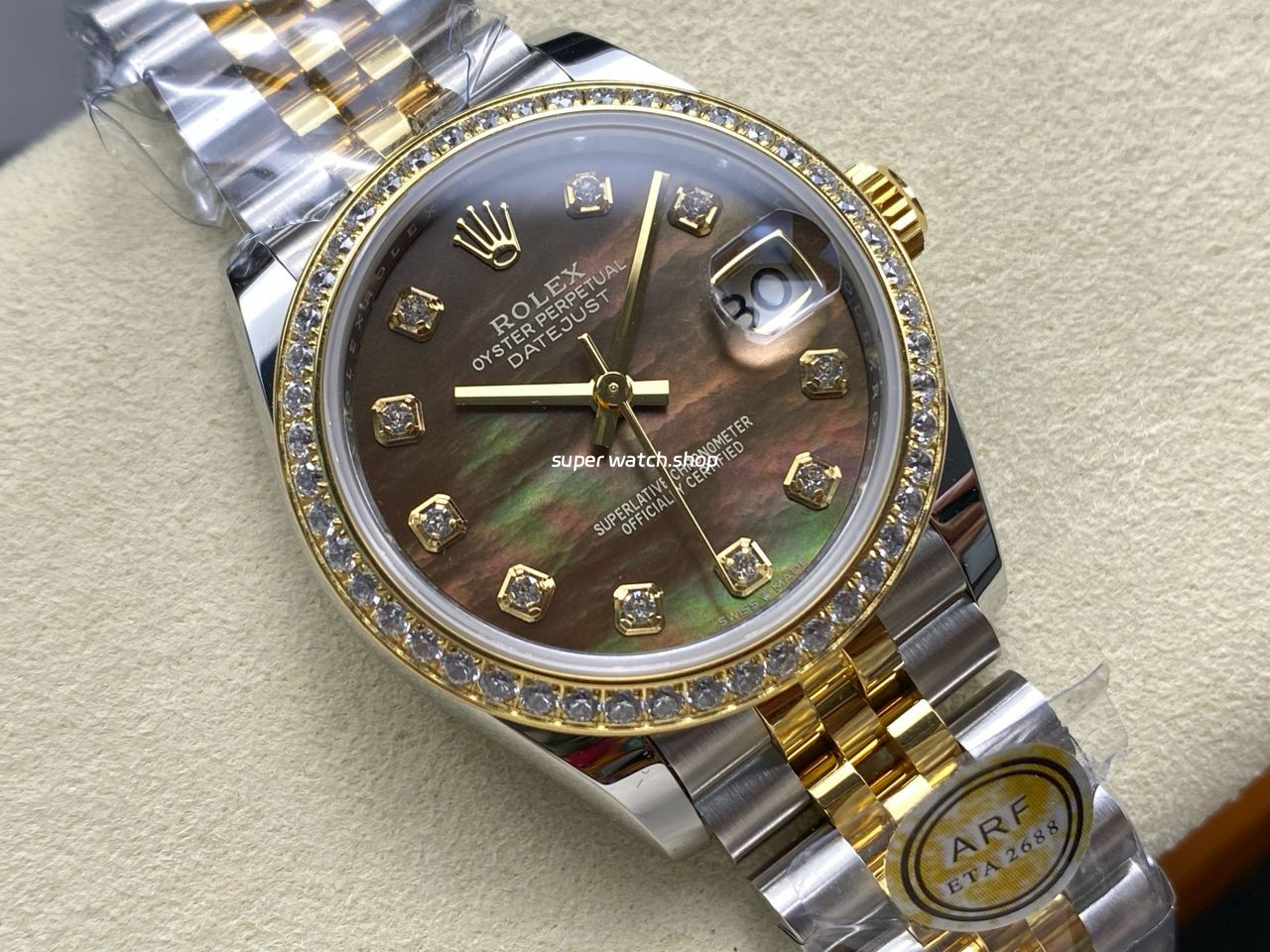 ARF Factory Counterweight Rolex Datejust 278383RBR-0024 31mm Yellow Gold Diamond Bezel Black Mother of Pearl Dial - Image 2