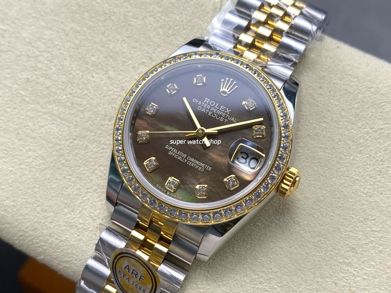 ARF Factory Counterweight Rolex Datejust 278383RBR-0024 31mm Yellow Gold Diamond Bezel Black Mother of Pearl Dial - Image 3
