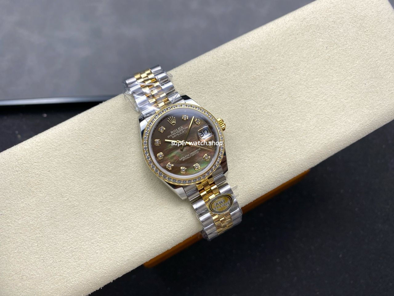 ARF Factory Counterweight Rolex Datejust 278383RBR-0024 31mm Yellow Gold Diamond Bezel Black Mother of Pearl Dial - Image 4