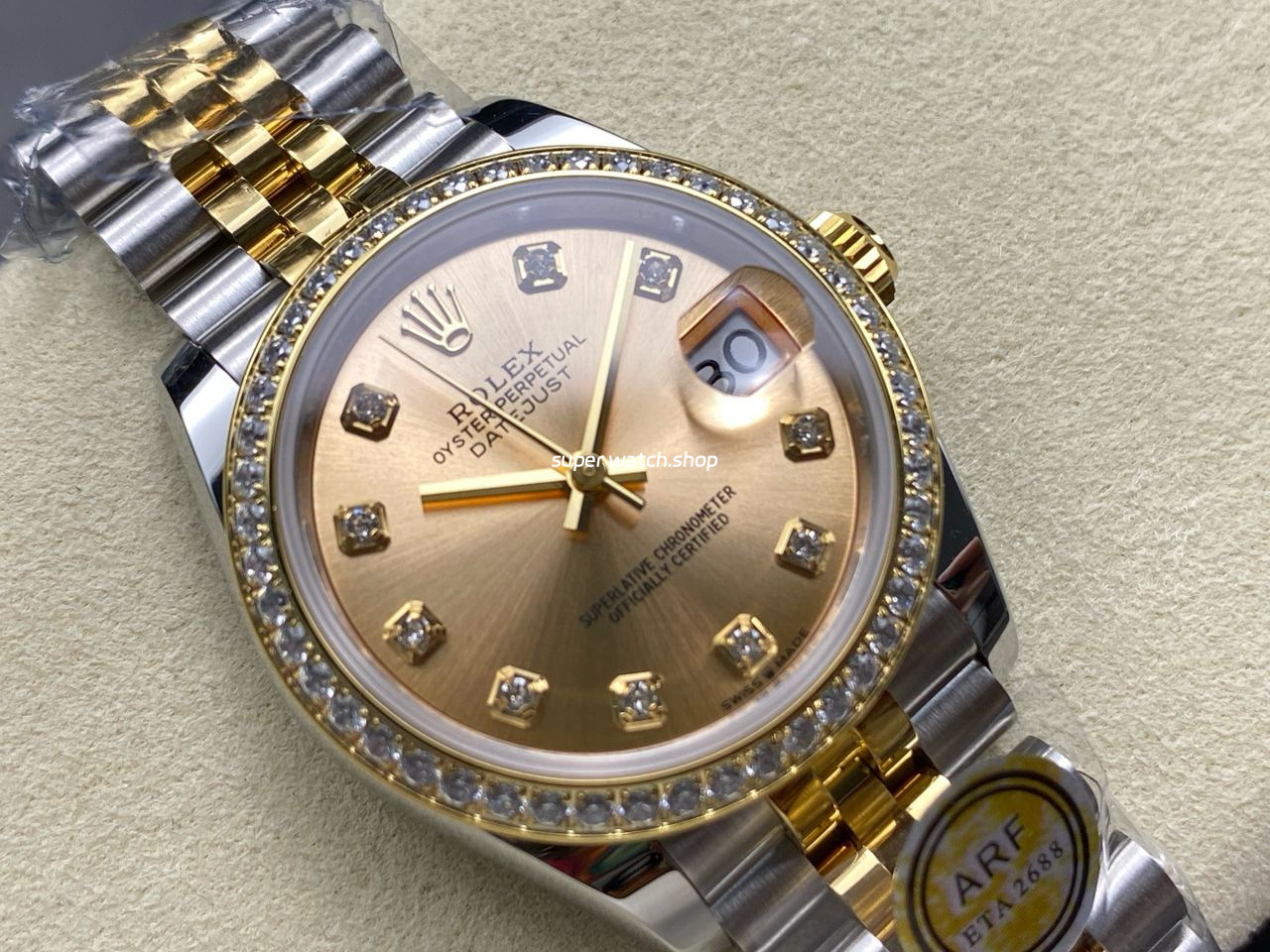 ARF Factory Counterweight Rolex Datejust 278383RBR-0026 31mm Yellow Gold Diamond Bezel Champagne Dial - Image 2