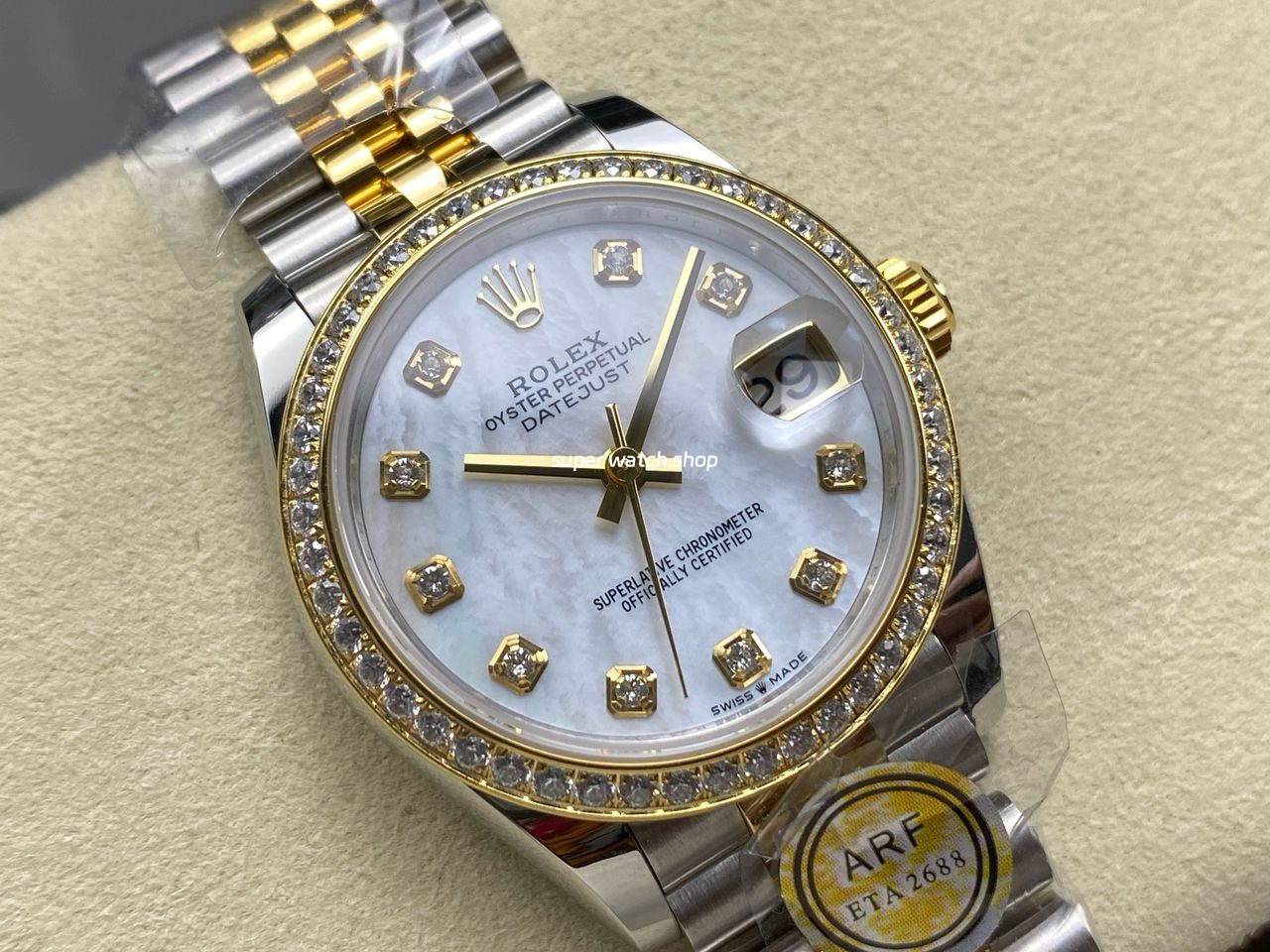 ARF Factory Counterweight Rolex Datejust 278383RBR-0028 31mm Yellow Gold Diamond Bezel Mother of Pearl Dial - Image 2