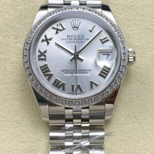 ARF Factory Counterweight Rolex Datejust Jubilee 278384RBR 31mm Diamond Bezel Roman Numerals Silver Dial