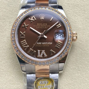 ARF Factory Counterweight Rolex Datejust Oyster 278381RBR-0005 31mm Rose Gold Diamond Bezel Roman VI Brown Dial