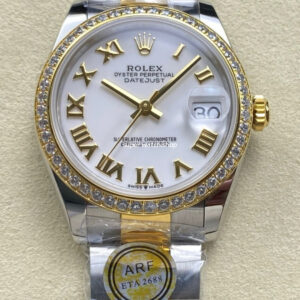 ARF Factory Counterweight Rolex Datejust Oyster 278383RBR-0001 31mm Yellow Gold Diamond Bezel Roman VI White Dial