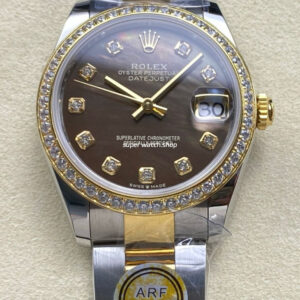 ARF Factory Counterweight Rolex Datejust Oyster 278383RBR-0023 31mm Yellow Gold Diamond Bezel Black Mother of Pearl Dial