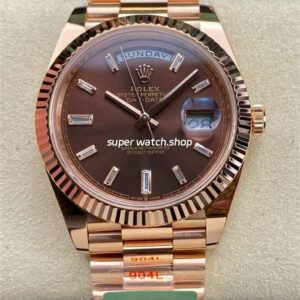 ARF Factory Counterweight Rolex Day-Date 228235-0003 40mm Full Rose Gold Diamond Baguette Brown Dial