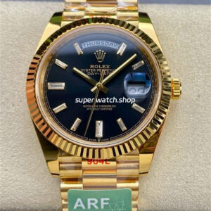 ARF Factory Counterweight Rolex Day-Date 228238-0004 40mm Full Yellow Gold Diamond Baguette Black Dial