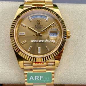 ARF Factory Counterweight Rolex Day-Date 228238-0005 40mm Full Yellow Gold Diamond Baguette Champagne Dial