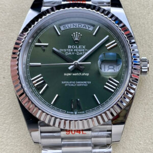 ARF Factory Counterweight Rolex Day-Date 228239-0033 40mm White Gold Roman Numerals Olive Green Dial