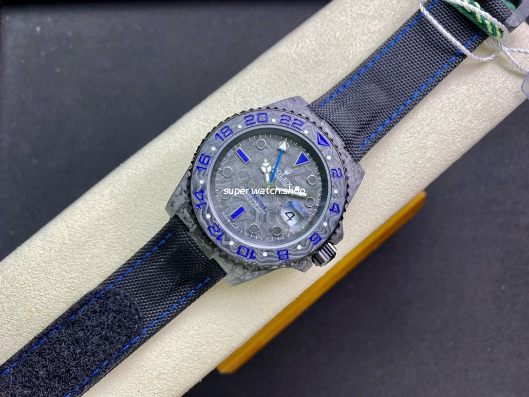 DIW Factory Rolex GMT-Master II 126710 Limited Edition 40mm Blue Word Carbon Fiber Artificial Fiber Woven Strap Blue Carbon Fiber Dial - Image 4