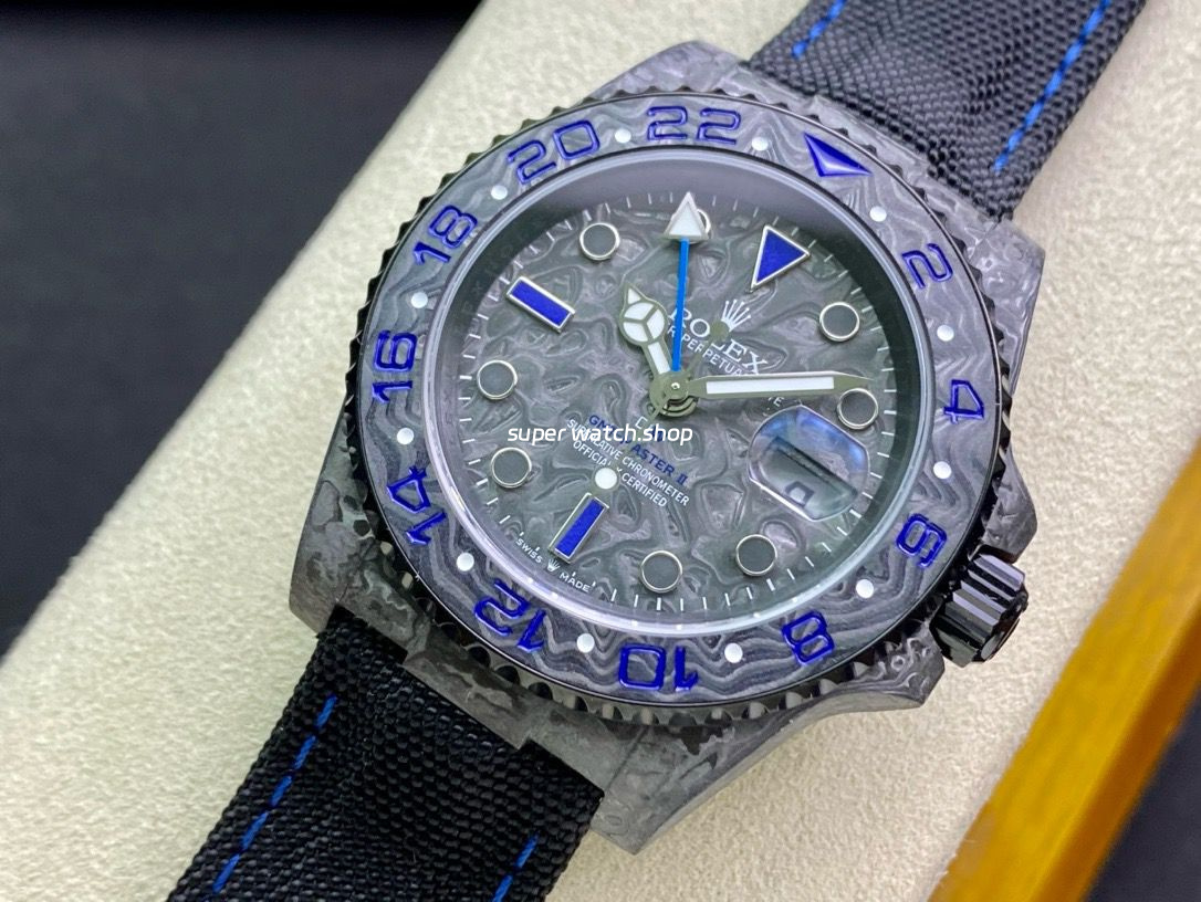 DIW Factory Rolex GMT-Master II 126710 Limited Edition 40mm Blue Word Carbon Fiber Artificial Fiber Woven Strap Blue Carbon Fiber Dial - Image 3