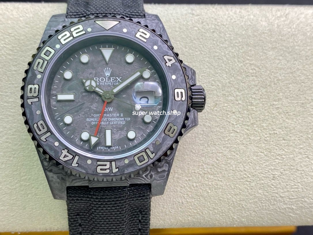 DIW Factory Rolex GMT-Master II 126710 Limited Edition 40mm Silver Word Carbon Fiber Artificial Fiber Woven Strap Silver&Carbon Fiber Dial