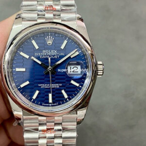 GM Factory Rolex Datejust 126200-0021 36mm White Gold Smooth Bezel Full 904L Fluted Motif Blue Dial Jubilee