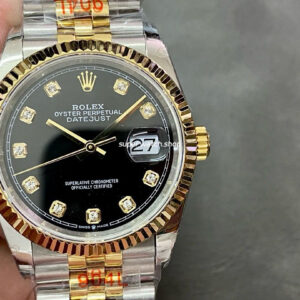 GM Factory Rolex Datejust 126233-0021 36mm Half Yellow Gold Diamond Mop Black Dial Jubilee