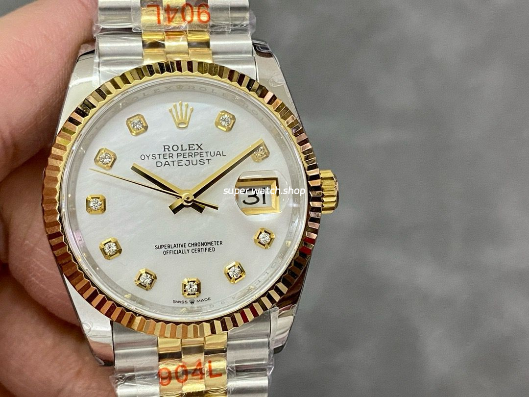 GM Factory Rolex Datejust 126233-0023 36mm Half Yellow Gold Diamond Mop Mother Of Pearl Dial Jubilee