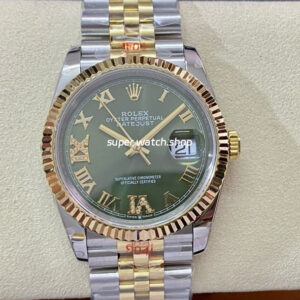 GM Factory Rolex Datejust 126233-0025 36mm Half Yellow Gold Diamond&Roman Numerals Green Dial Jubilee