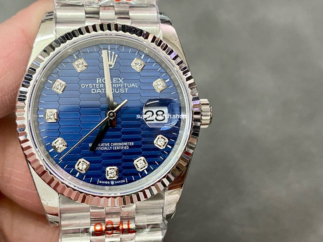 GM Factory Rolex Datejust 126234-0057 36mm Full 904L Diamond Fluted Motif Blue Dial Jubilee