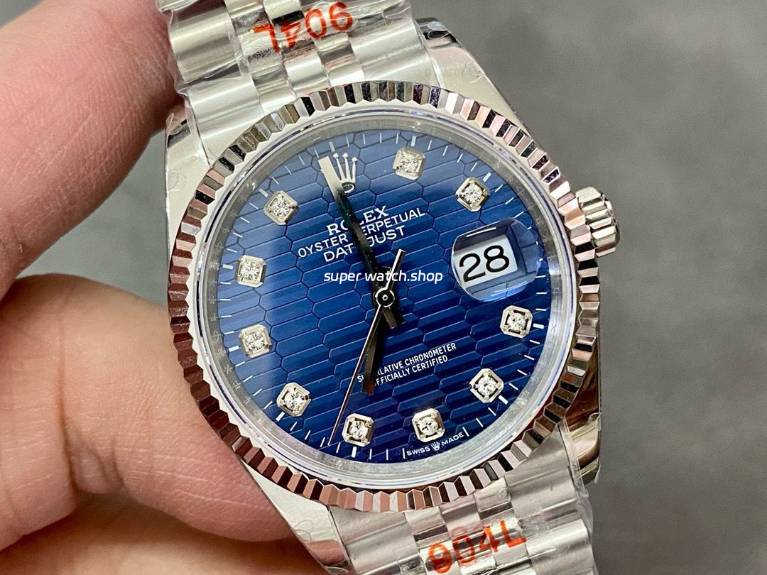 GM Factory Rolex Datejust 126234-0057 36mm Full 904L Diamond Fluted Motif Blue Dial Jubilee - Image 2