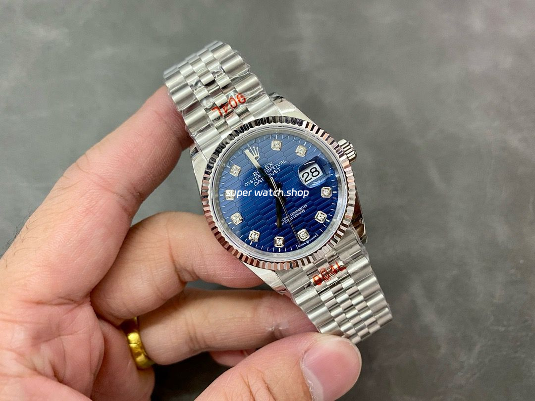 GM Factory Rolex Datejust 126234-0057 36mm Full 904L Diamond Fluted Motif Blue Dial Jubilee - Image 4