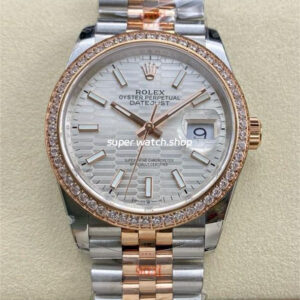 GM Factory Rolex Datejust 126281RBR-0021 36mm Diamond Rose Gold Bezel Half Rose Gold Fluted Silver Dial Jubilee