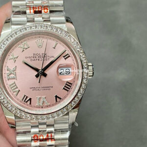 GM Factory Rolex Datejust 126284RBR-0023 36mm Diamond White Gold Bezel Full 904L Diamond&Roman Numerals Pink Dial Jubilee