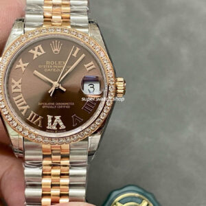 GS Factory Rolex Datejust 278381RBR-0006 31MM Diamond Bezel Half Rose Gold Roman Number Diamond Brown Dial Jubilee