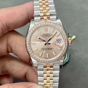 GS Factory Rolex Datejust 278381RBR-0010 31MM Diamond Bezel Half Rose Gold Pink Dial Jubilee