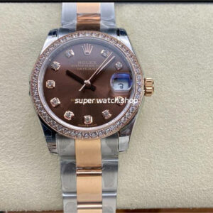 GS Factory Rolex Datejust 278381RBR-0027 31MM Diamond Bezel Half Rose Gold Diamond Mop Brown Dial