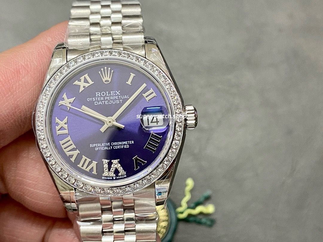 GS Factory Rolex Datejust 278384RBR-0030 31MM Diamond Bezel Roman Number Diamond Aubergine Purple Dial Jubilee
