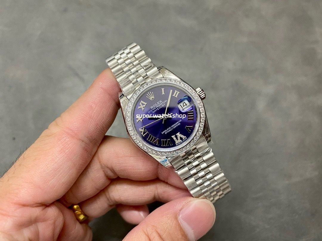 GS Factory Rolex Datejust 278384RBR-0030 31MM Diamond Bezel Roman Number Diamond Aubergine Purple Dial Jubilee - Image 4