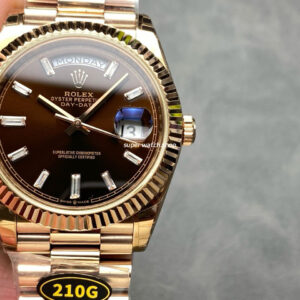 KF Factory Counterweight Rolex Day-Date 228235-0003 40mm Full Rose Gold Diamond Baguette Brown Dial