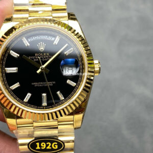 KF Factory Counterweight Rolex Day-Date 228238-0004 40mm Full Yellow Gold Diamond Baguette Black Dial 3255 Movement