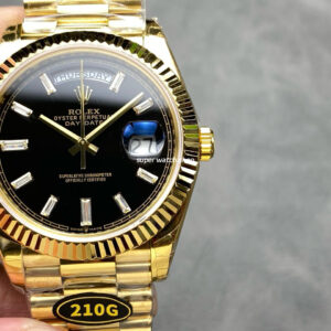KF Factory Counterweight Rolex Day-Date 228238-0004 40mm Full Yellow Gold Diamond Baguette Black Dial