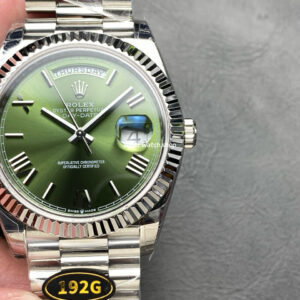 KF Factory Counterweight Rolex Day-Date 228239-0033 40mm Full White Gold Roman Numerals Avocado Green Dial 3255 Movement