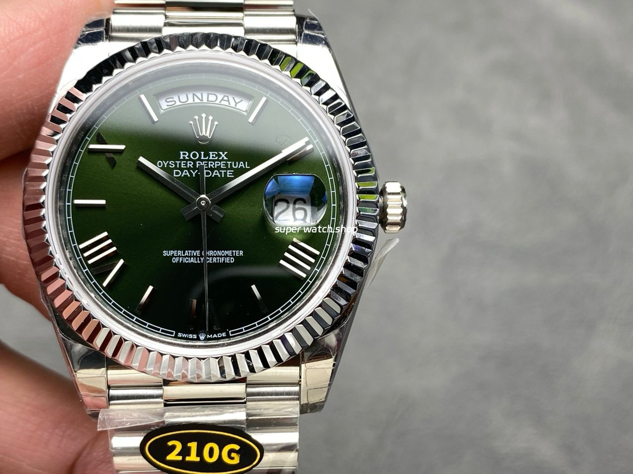KF Factory Counterweight Rolex Day-Date 228239-0033 40mm Full White Gold Roman Numerals Dark Green Dial